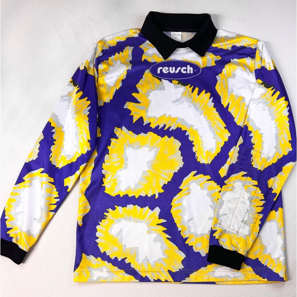 Vintage REUSCH Goalkeeper Soccer Long Sleeve Jersey Small w/Collar Purple Yellow